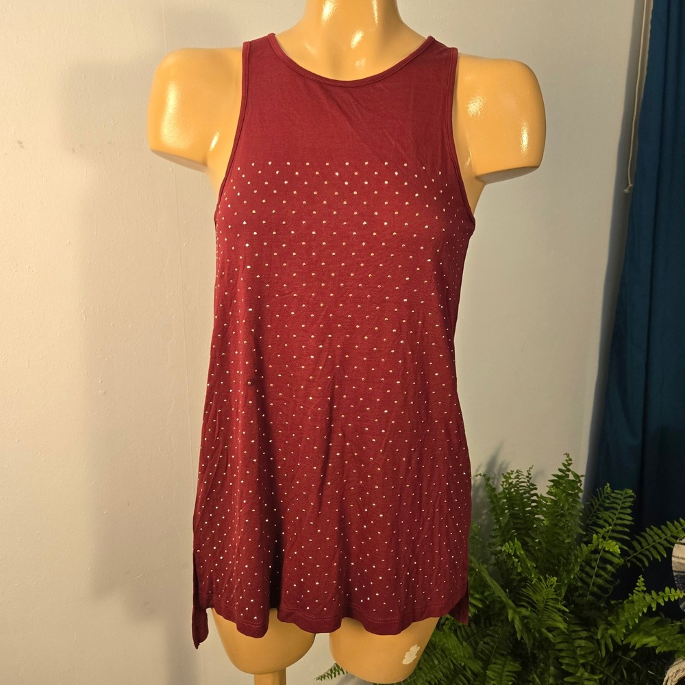 Old Navy Womens Studded Tank Top  Small Burgundy New Crew Neck Side Slit Flowy